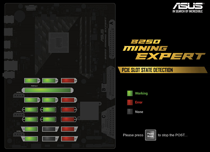 Slika POST ekran na ASUS Mining Expert matičnoj ploči